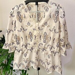 Ivory embroidered cotton blouse
